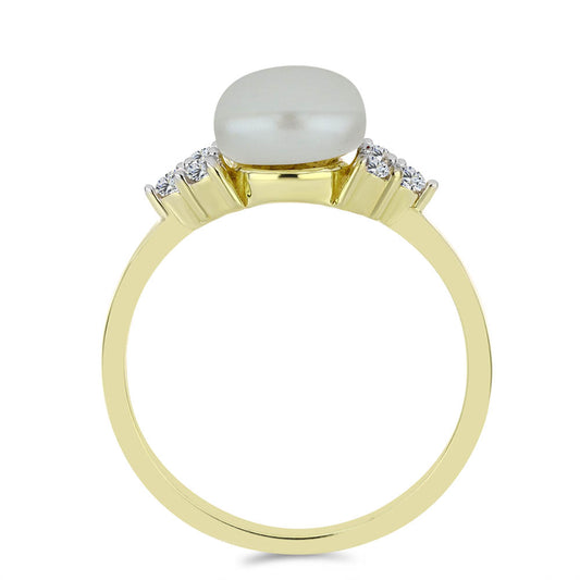 Pozlacené Stříbro 925/1000 - Prsten s Bílou Sladkovodní Perlou a Bílým Topazem - Karátové číslo: 3.31. přibližná hmotnost: 2.72 gramů