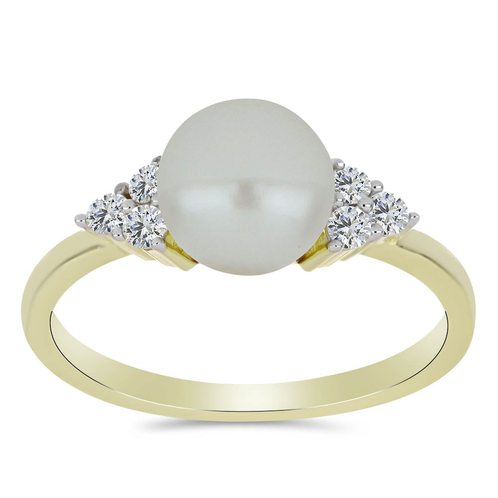 Pozlacené Stříbro 925/1000 - Prsten s Bílou Sladkovodní Perlou a Bílým Topazem - Karátové číslo: 3.31. přibližná hmotnost: 2.72 gramů 3 