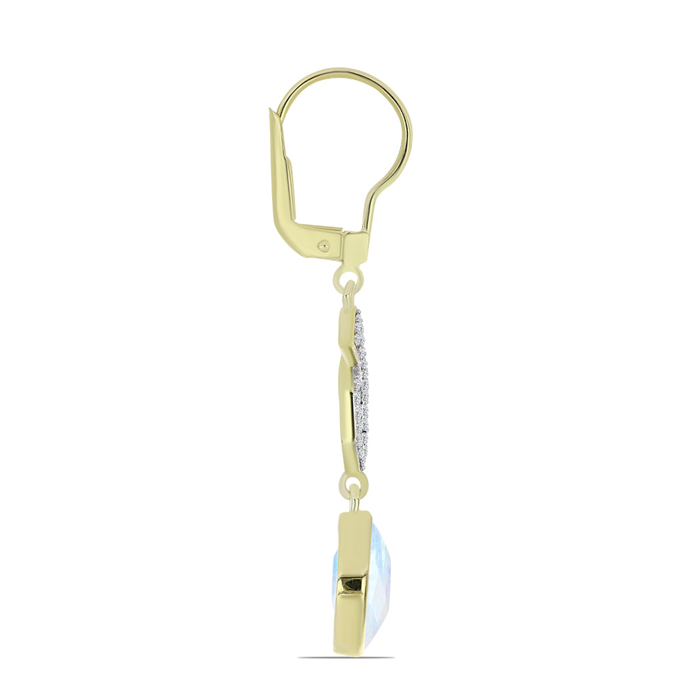 Pozlacené stříbro 925/1000 Náušnice s Duhovým Měsíčním Kamenem a Bílým Topazem - Karátové číslo: 5.35. přibližná hmotnost: 3.7 gramů