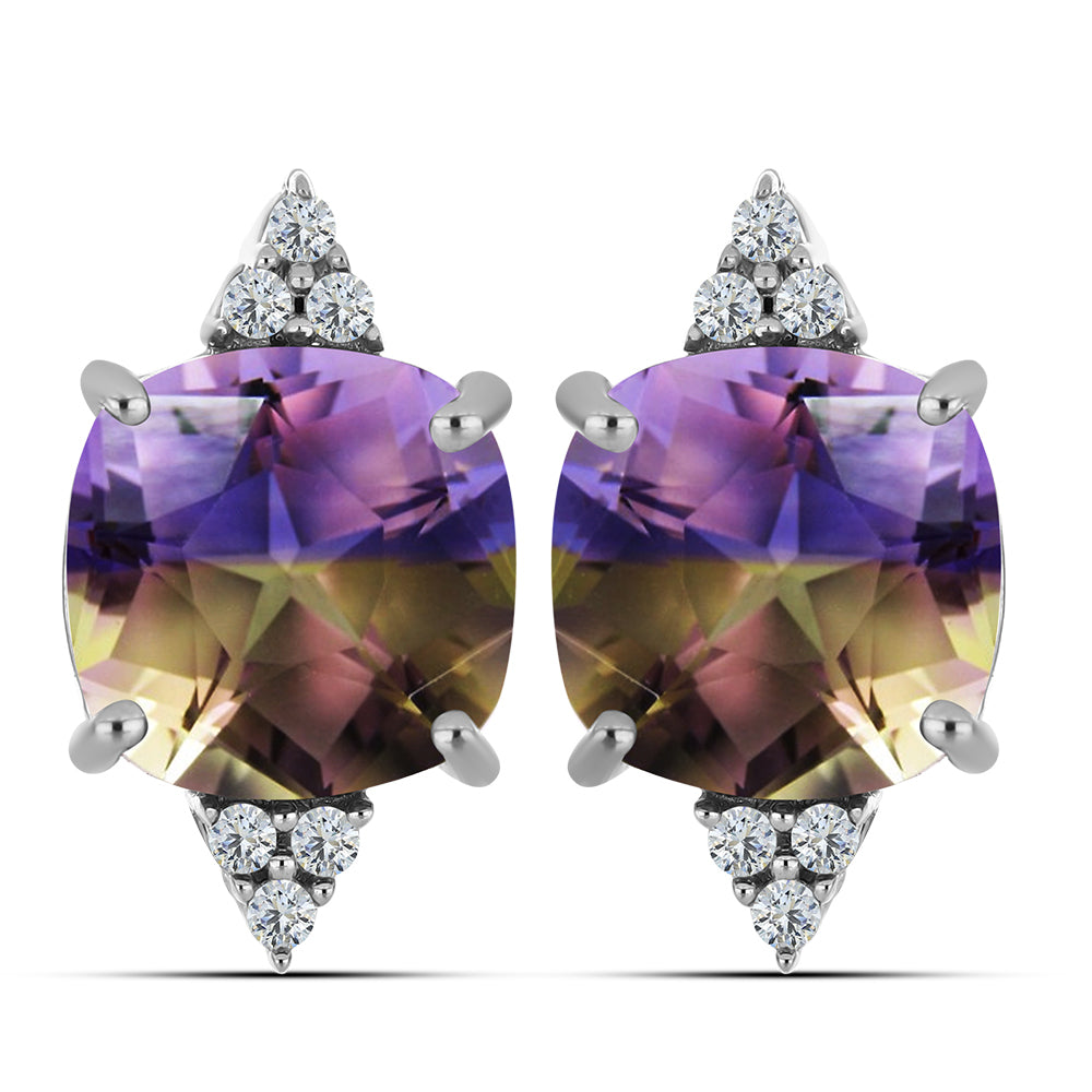 Stříbrné Náušnice s Anahi Ametrínem a Bílým Topazem