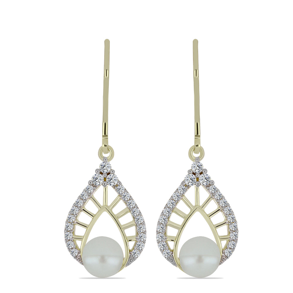 Pozlacené Stříbrné Náušnice s Bílou Sladkovodní Perlou a Bílým Topazem