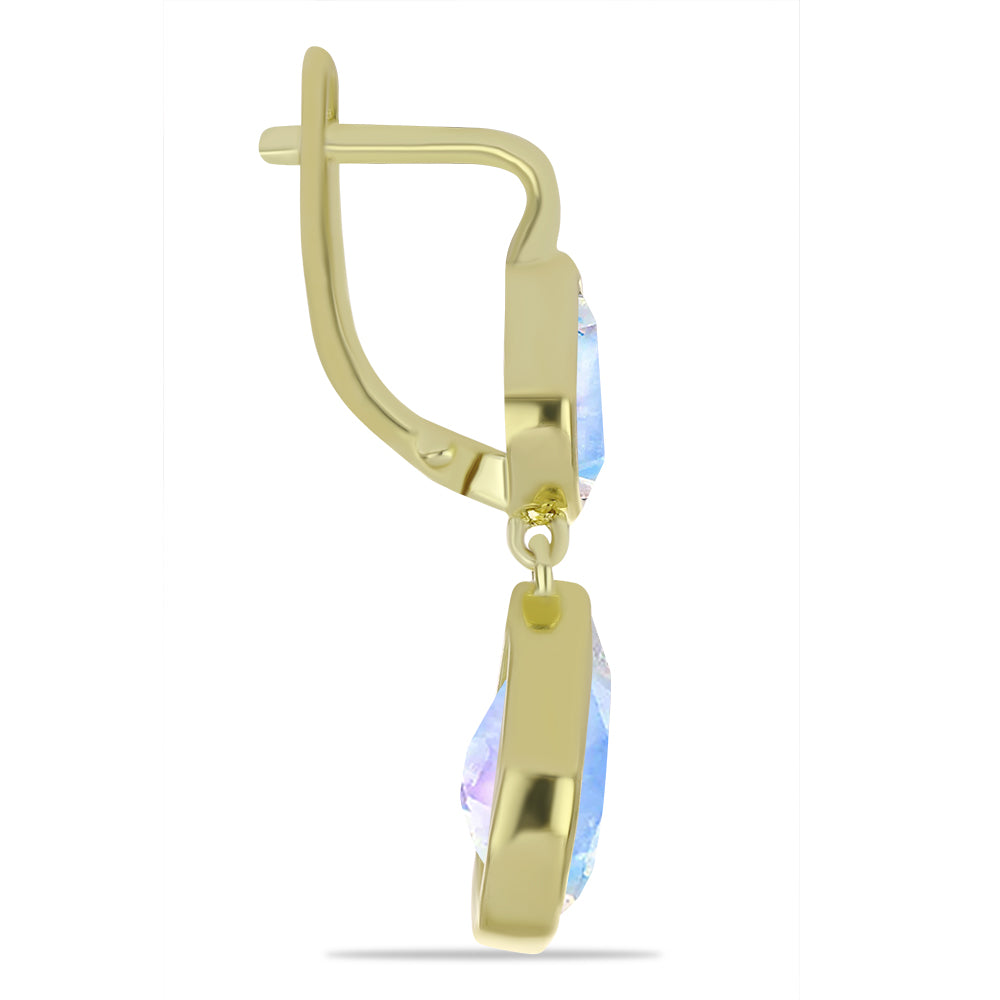Pozlacené Stříbrné Náušnice s Duhovým Měsíčním Kamenem 2 