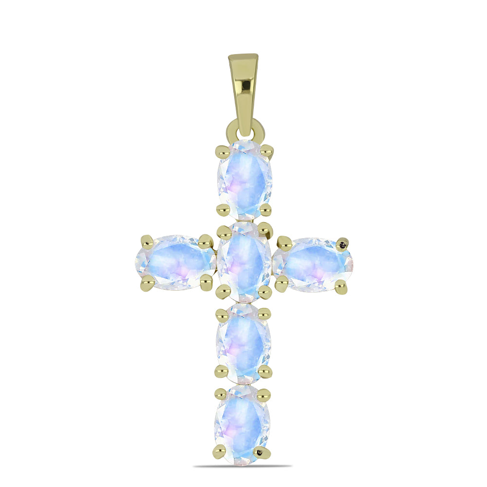 Pozlacené Stříbro 925/1000 - Přívěsek s Duhovým Měsíčním Kamenem - Karátové číslo: 2.86. přibližná hmotnost: 2.42 gramů