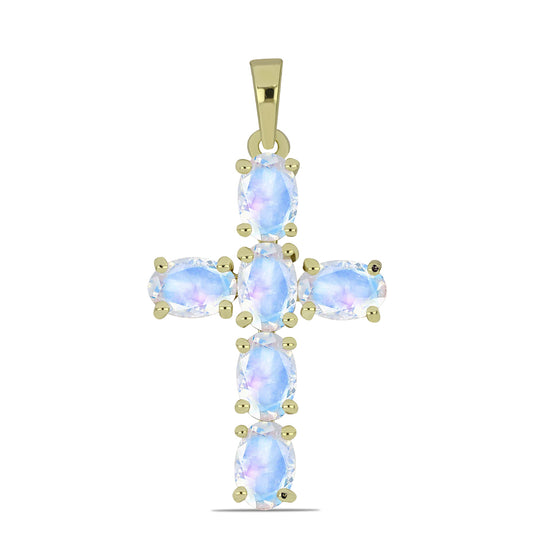 Pozlacené Stříbro 925/1000 - Přívěsek s Duhovým Měsíčním Kamenem - Karátové číslo: 2.86. přibližná hmotnost: 2.42 gramů