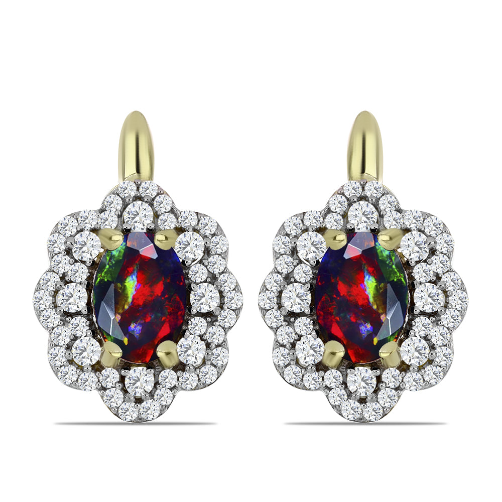 Pozlacené Stříbrné Náušnice s Půlnočně Černým Etiopským Opálem z Lega Dembi a Bílým Topazem 1 