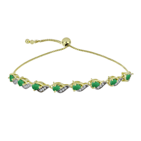 Pozlacený Stříbrný Náramek s Zambijským Smaragdem a Bílým Topazem