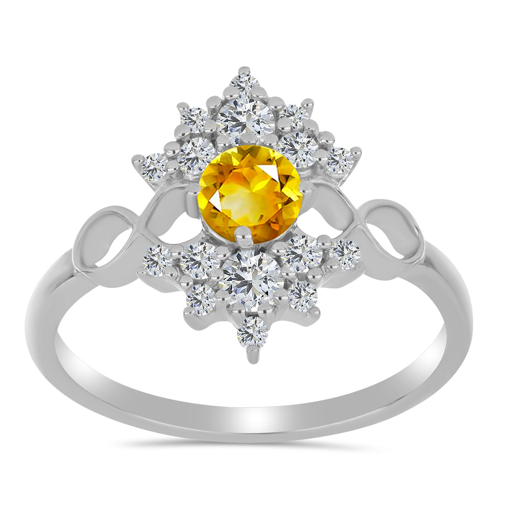 Stříbro 925/1000 - Prsten s Uralským Citrínem a Bílým Topazem - Karátové číslo: 1.09. přibližná hmotnost: 2.86 gramů 3 