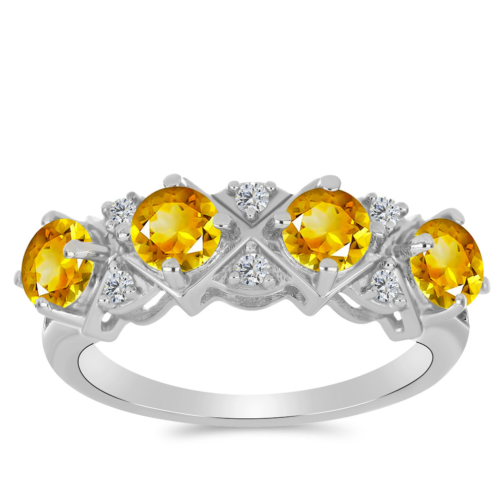 Stříbro 925/1000 - Prsten s Uralským Citrínem a Bílým Topazem - Karátové číslo: 1.11. přibližná hmotnost: 2.5 gramů