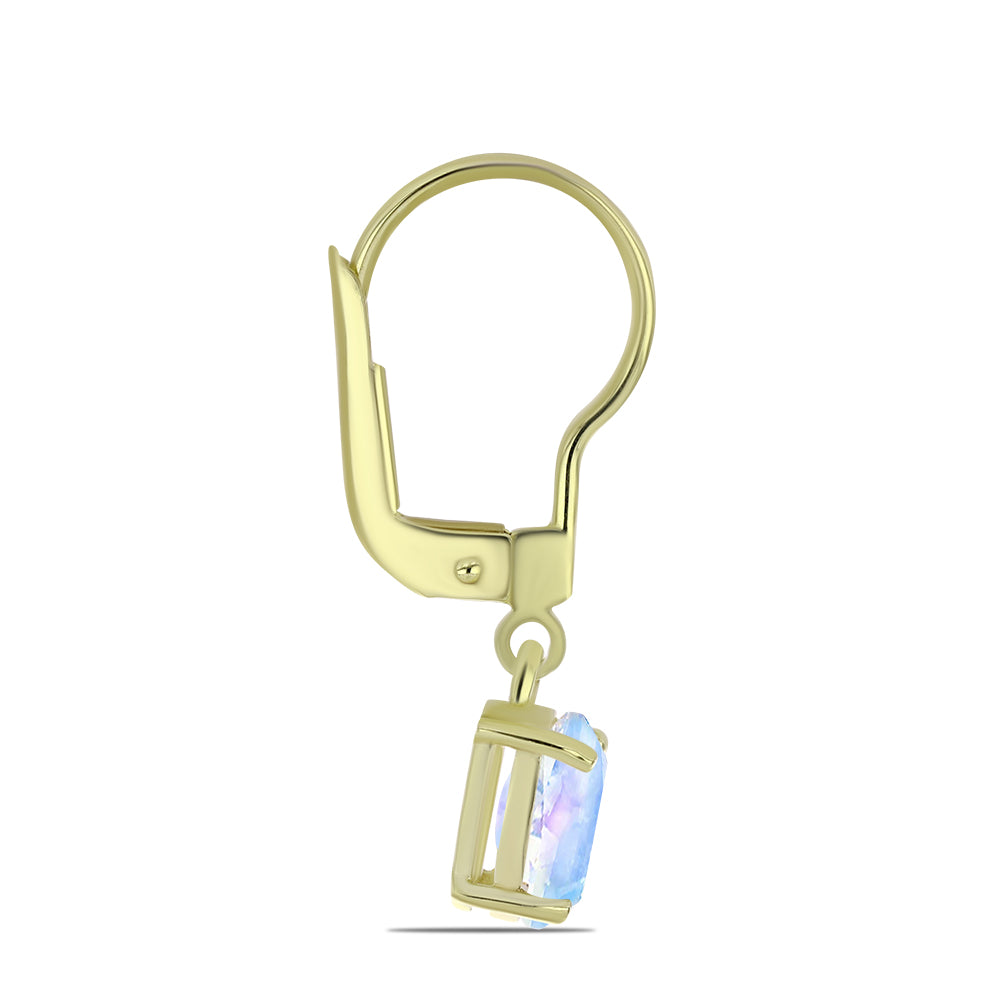 Pozlacené Stříbro 925/1000 - Náušnice s Duhovým Měsíčním Kamenem - Karátové číslo: 1.53. přibližná hmotnost: 1.76 gramů 2 