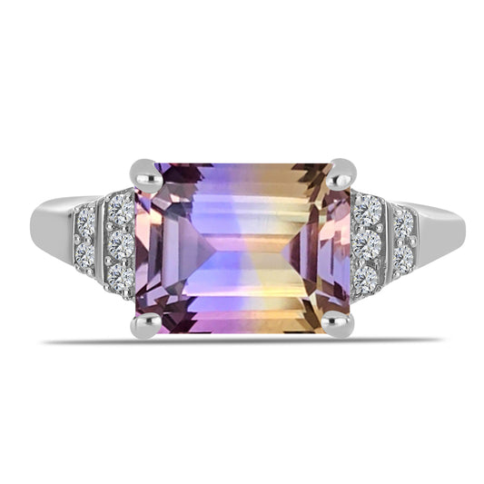 Stříbro 925/1000 Prsten s Anahi Ametrínem a Bílým Topazem - Karátové číslo: 3.35. přibližná hmotnost: 3.56 gramů