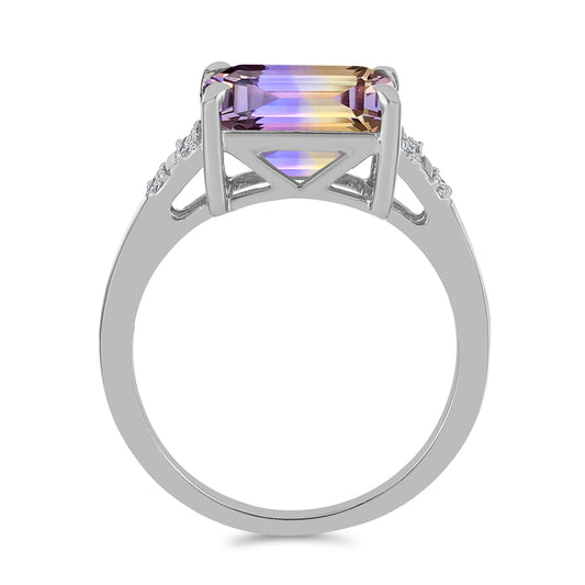 Stříbro 925/1000 Prsten s Anahi Ametrínem a Bílým Topazem - Karátové číslo: 3.35. přibližná hmotnost: 3.56 gramů