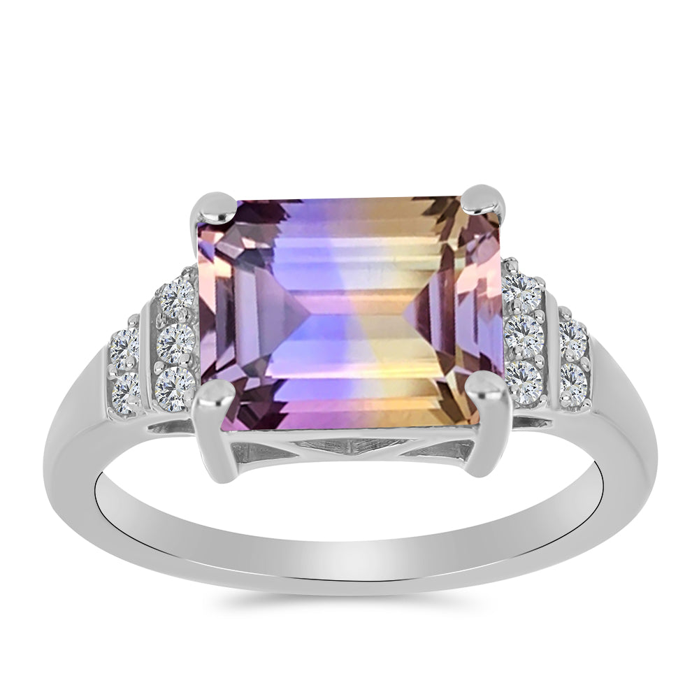 Stříbro 925/1000 Prsten s Anahi Ametrínem a Bílým Topazem - Karátové číslo: 3.35. přibližná hmotnost: 3.56 gramů 3 