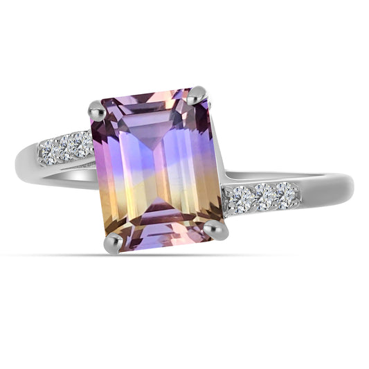 Stříbro 925/1000 - Prsten s Anahi Ametrínem a Bílým Topazem - Karátové číslo: 2.26. přibližná hmotnost: 2.43 gramů
