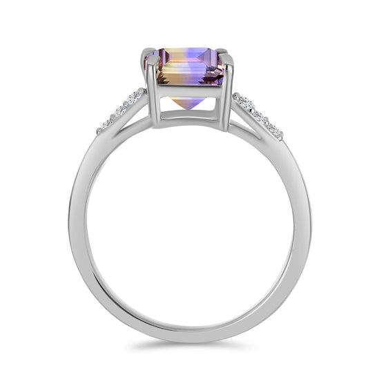 Stříbro 925/1000 - Prsten s Anahi Ametrínem a Bílým Topazem - Karátové číslo: 2.26. přibližná hmotnost: 2.43 gramů