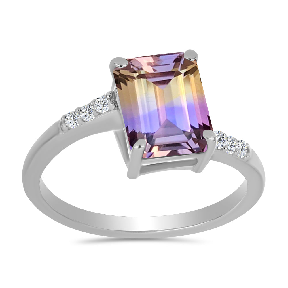 Stříbro 925/1000 - Prsten s Anahi Ametrínem a Bílým Topazem - Karátové číslo: 2.26. přibližná hmotnost: 2.43 gramů 3 