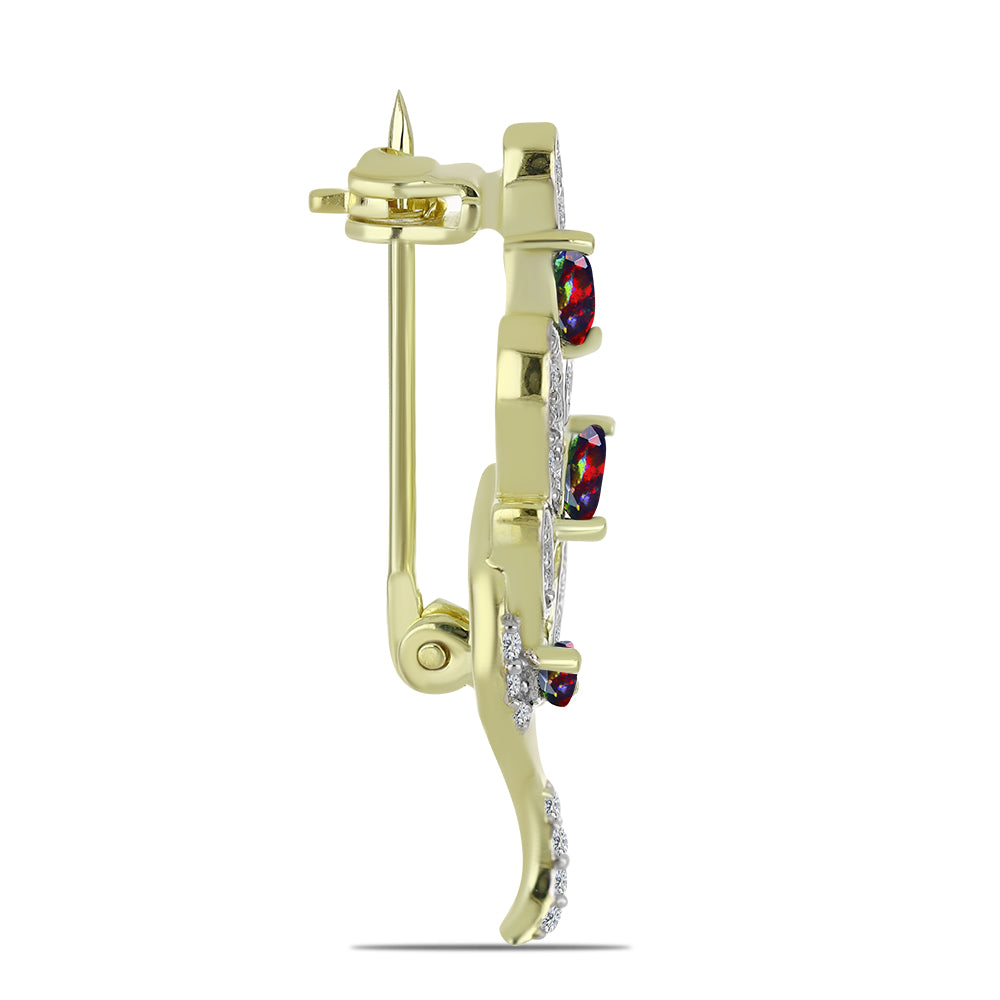 Pozlacené Stříbro 925/1000 - Brož s Půlnočně Černým Etiopským Opálem z Lega Dembi a Bílým Topazem - Karátové číslo: 0.4. přibližná hmotnost: 2.28 gramů