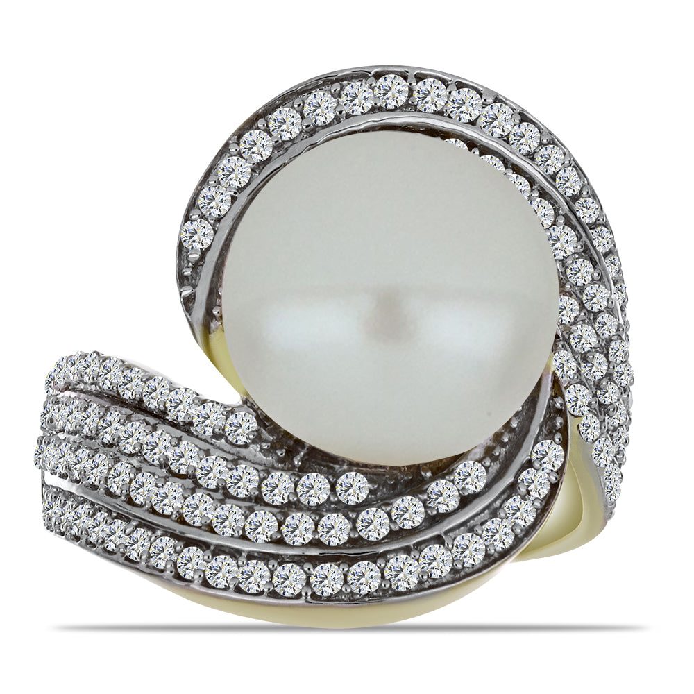 Pozlacený Stříbrný Prsten s Bílou Sladkovodní Perlou a Bílým Topazem