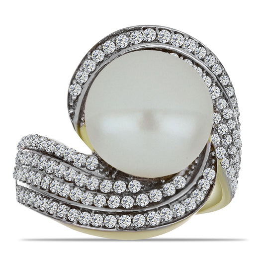 Pozlacený Stříbrný Prsten s Bílou Sladkovodní Perlou a Bílým Topazem