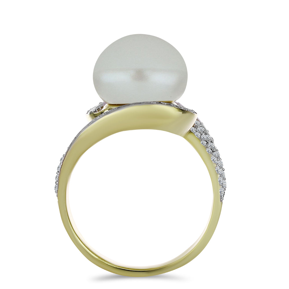 Pozlacený Stříbrný Prsten s Bílou Sladkovodní Perlou a Bílým Topazem 2 