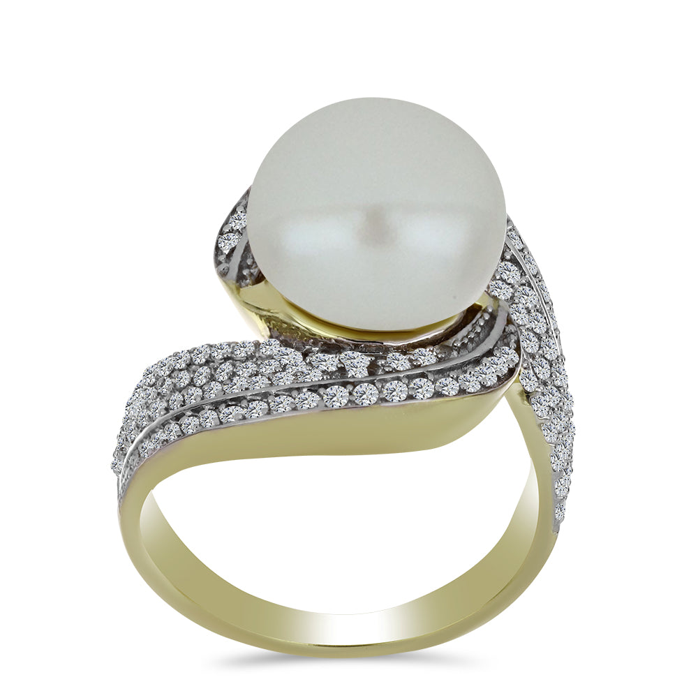 Pozlacený Stříbrný Prsten s Bílou Sladkovodní Perlou a Bílým Topazem