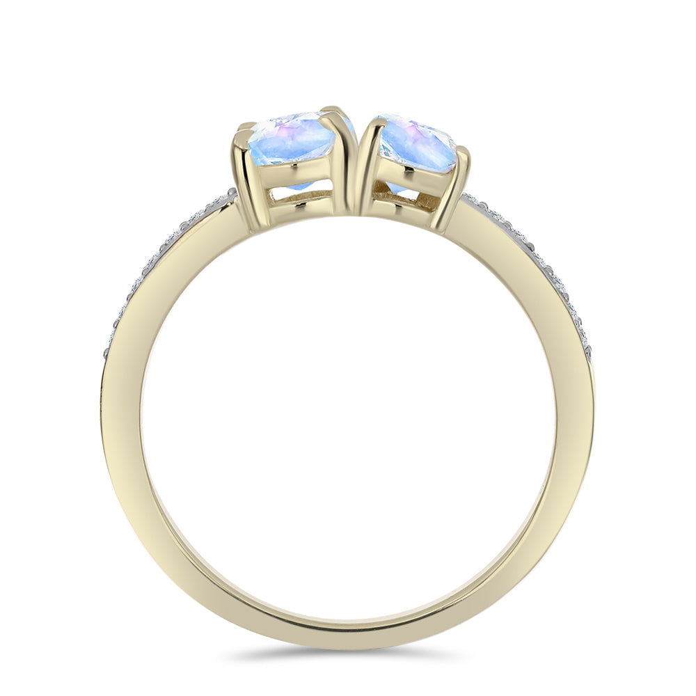 Pozlacené Stříbro 925/1000 - Prsten s Duhovým Měsíčním Kamenem a Bílým Topazem - Karátové číslo: 1.23. přibližná hmotnost: 2.37 gramů 2 