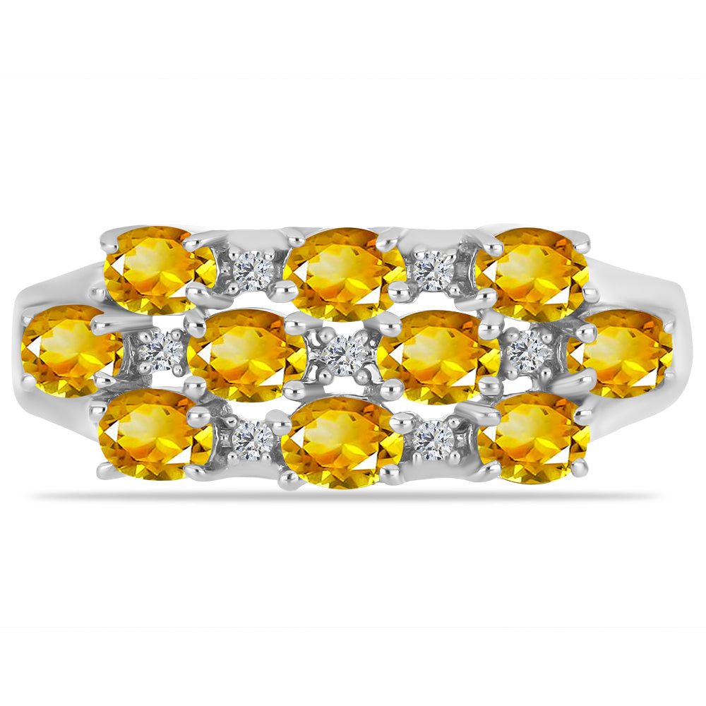 Stříbro 925/1000 - Prsten s Uralským Citrínem a Bílým Topazem - Karátové číslo: 1.61. přibližná hmotnost: 4.15 gramů