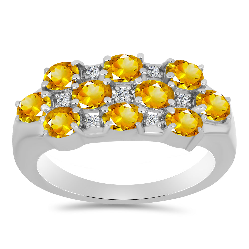 Stříbro 925/1000 - Prsten s Uralským Citrínem a Bílým Topazem - Karátové číslo: 1.61. přibližná hmotnost: 4.15 gramů 3 