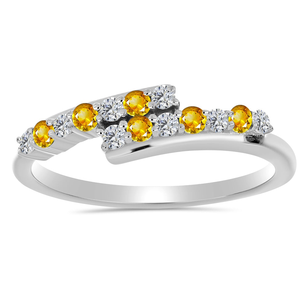 Stříbro 925/1000 - Prsten s Uralským Citrínem a Bílým Topazem - Karátové číslo: 0.47. přibližná hmotnost: 2.29 gramů 1 