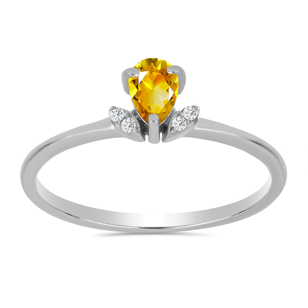 Stříbro 925/1000 - Prsten s Uralským Citrínem a Bílým Topazem - Karátové číslo: 0.42. přibližná hmotnost: 1.68 gramů