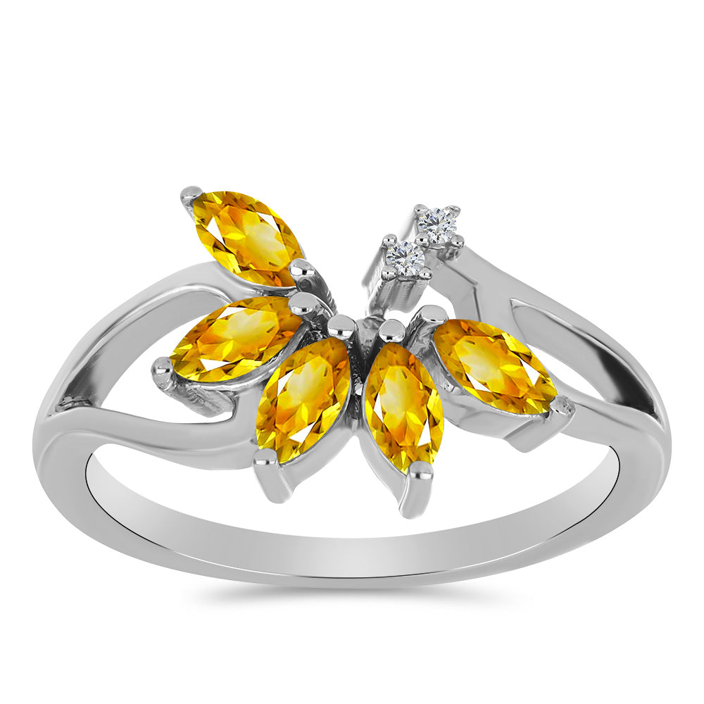 Stříbro 925/1000 - Prsten s Uralským Citrínem a Bílým Topazem - Karátové číslo: 0.68. přibližná hmotnost: 3.13 gramů 3 