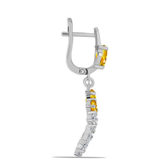 Stříbro 925/1000 - Náušnice s Uralským Citrínem a Bílým Topazem - Karátové číslo: 5.78. přibližná hmotnost: 7.38 gramů