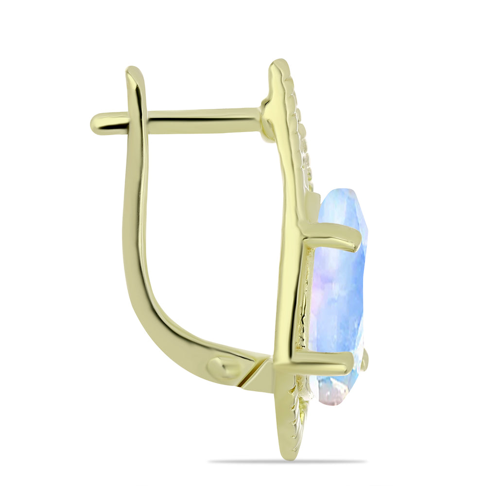 Pozlacené Stříbro 925/1000 - Náušnice s Duhovým Měsíčním Kamenem - Karátové číslo: 5.63. přibližná hmotnost: 5.85 gramů 2 