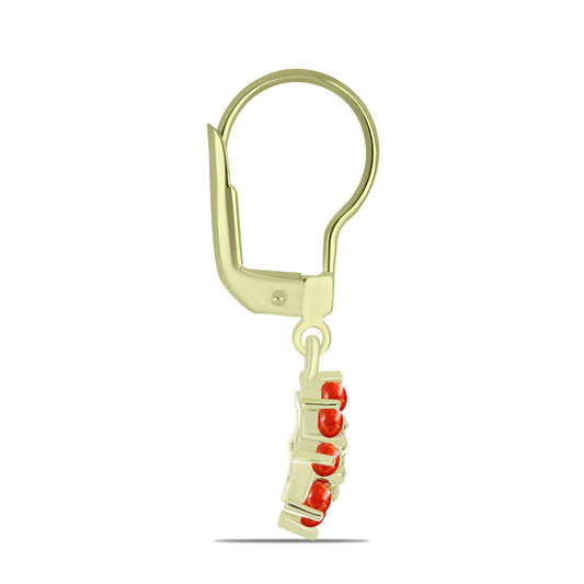 Pozlacené stříbro 925/1000 Náušnice s Červeným Houbovým Korálem a Bílým Topazem - Karátové číslo: 1.25. přibližná hmotnost: 2.5 gramů