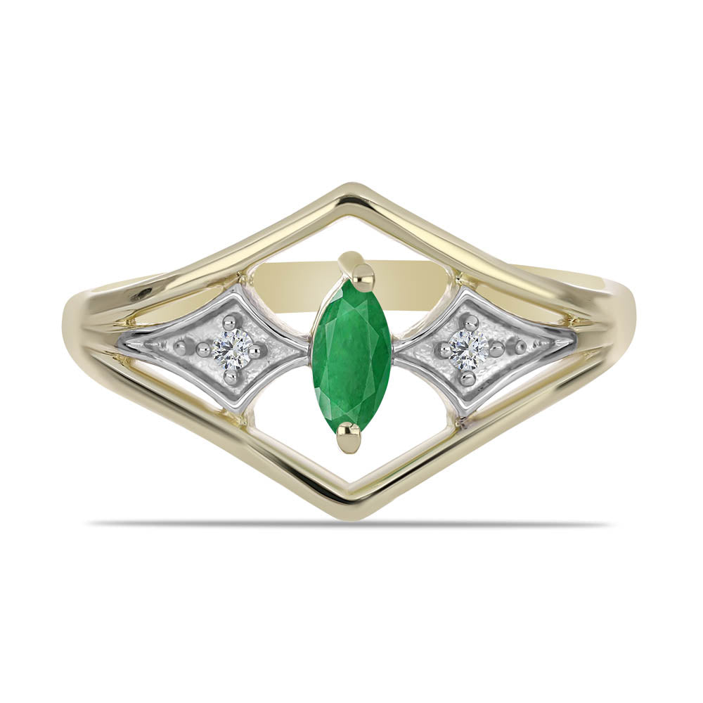 Pozlacené Stříbro 925/1000 - Prsten s Zambijským Smaragdem a Bílým Topazem - Karátové číslo: 0.23. přibližná hmotnost: 2.55 gramů 1 