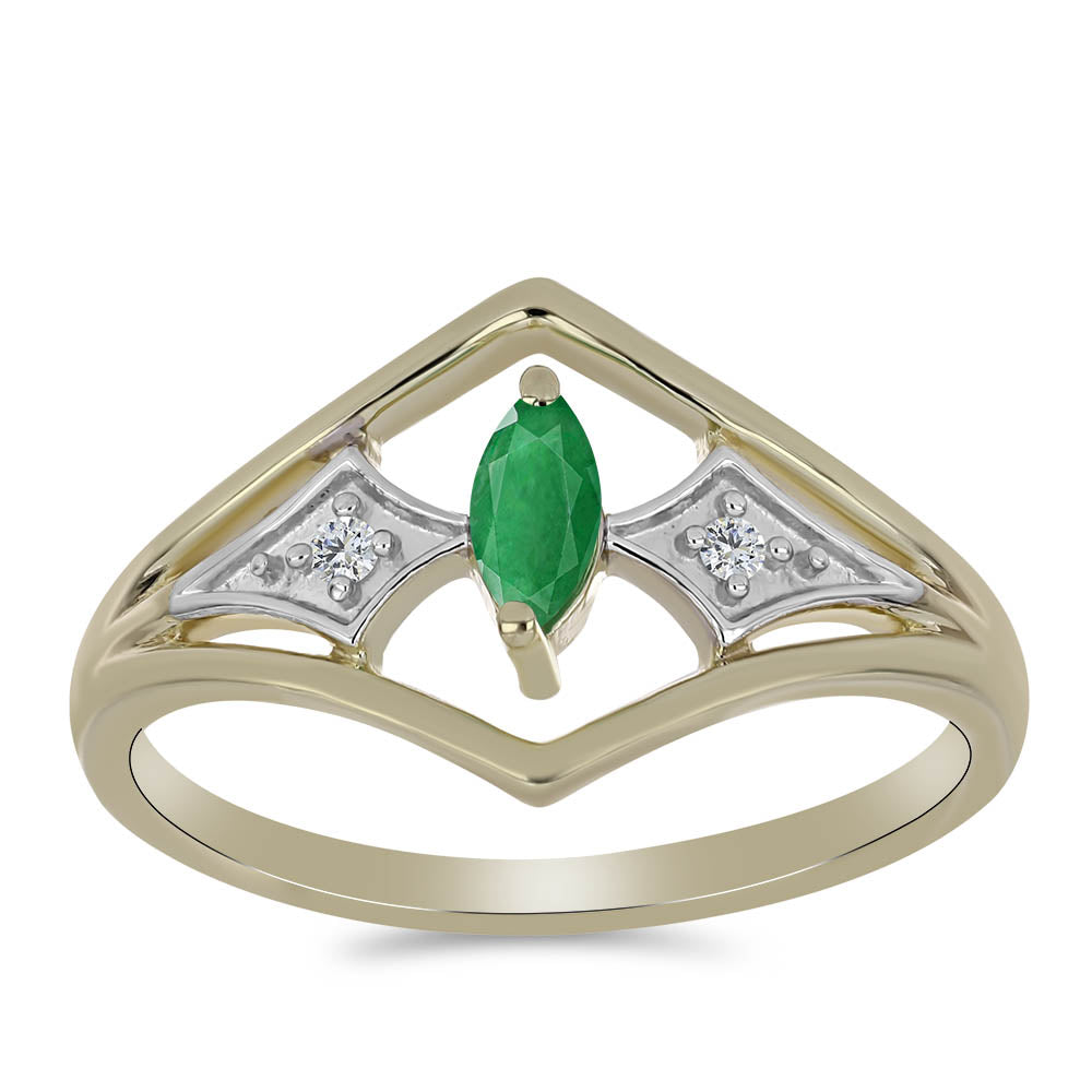 Pozlacené Stříbro 925/1000 - Prsten s Zambijským Smaragdem a Bílým Topazem - Karátové číslo: 0.23. přibližná hmotnost: 2.55 gramů 3 