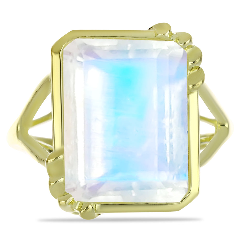 Pozlacené stříbro 925/1000 Prsten s Duhovým Měsíčním Kamenem - Karátové číslo: 9.85. přibližná hmotnost: 6.02 gramů 1 