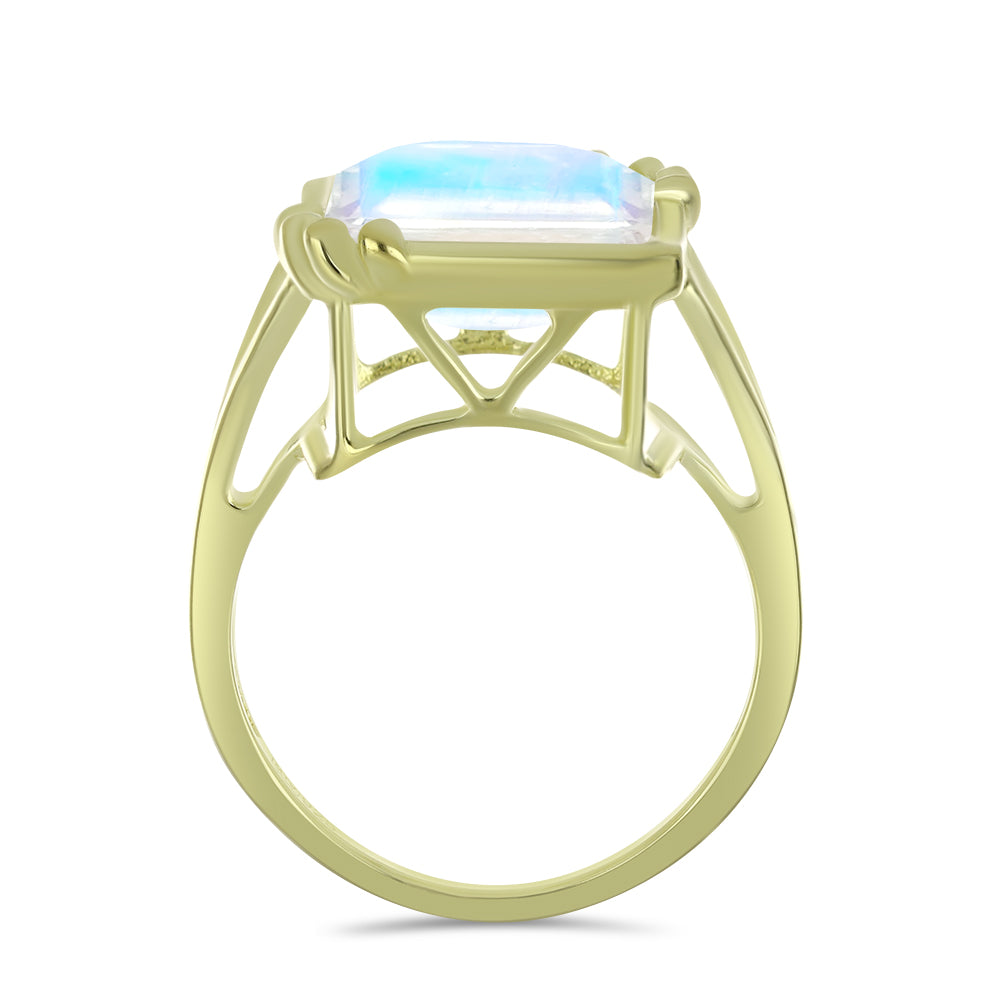 Pozlacené stříbro 925/1000 Prsten s Duhovým Měsíčním Kamenem - Karátové číslo: 9.85. přibližná hmotnost: 6.02 gramů