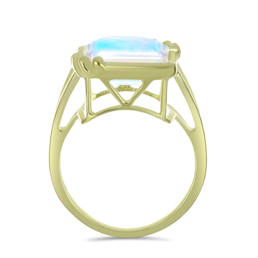 Pozlacené stříbro 925/1000 Prsten s Duhovým Měsíčním Kamenem - Karátové číslo: 9.85. přibližná hmotnost: 6.02 gramů