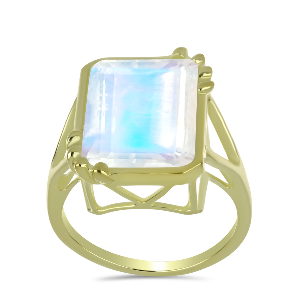 Pozlacené stříbro 925/1000 Prsten s Duhovým Měsíčním Kamenem - Karátové číslo: 9.85. přibližná hmotnost: 6.02 gramů 3 