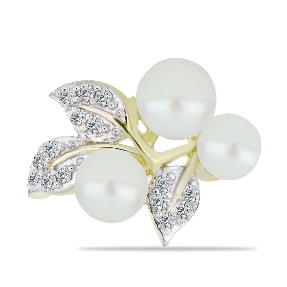 Pozlacené Stříbro 925/1000 - Prsten s Bílou Sladkovodní Perlou a Bílým Topazem - Karátové číslo: 6.37. přibližná hmotnost: 5.62 gramů 1 