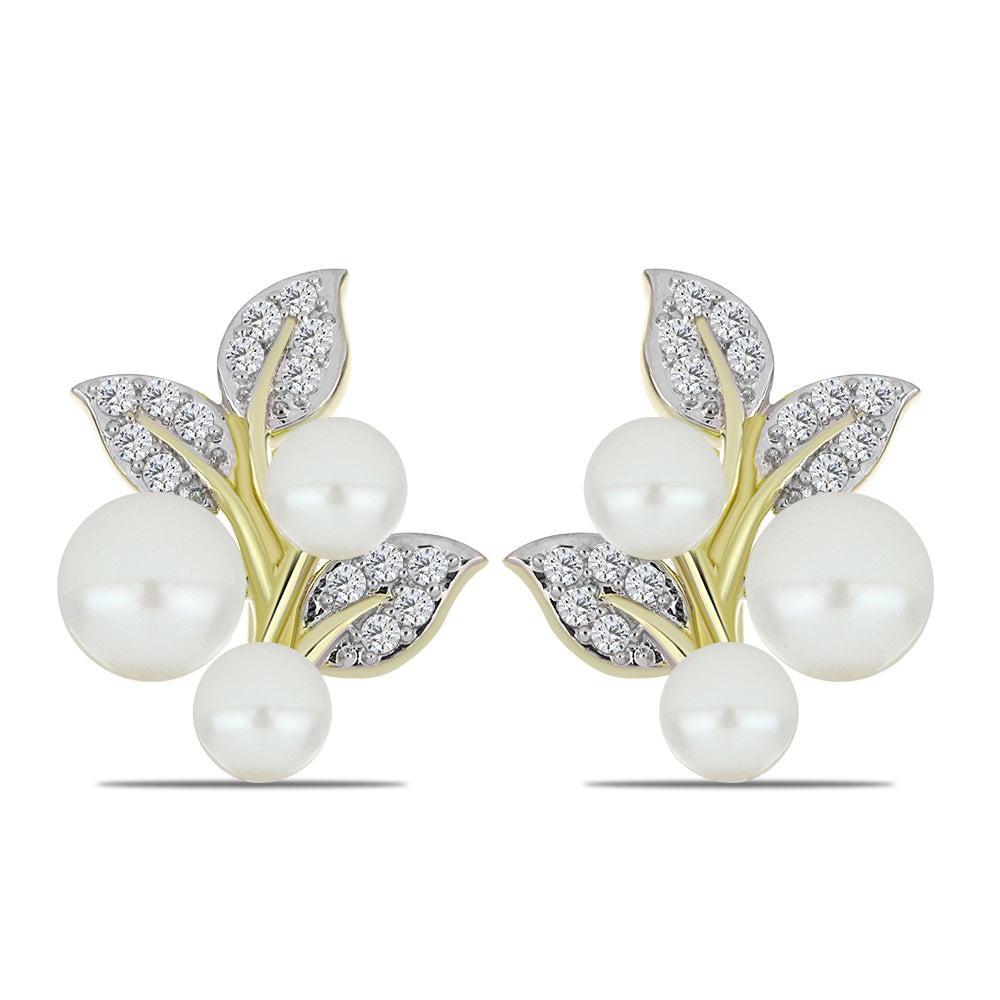 Pozlacené stříbro 925/1000 Náušnice s Bílou Sladkovodní Perlou a Bílým Topazem - Karátové číslo: 5.6. přibližná hmotnost: 5.64 gramů 1 