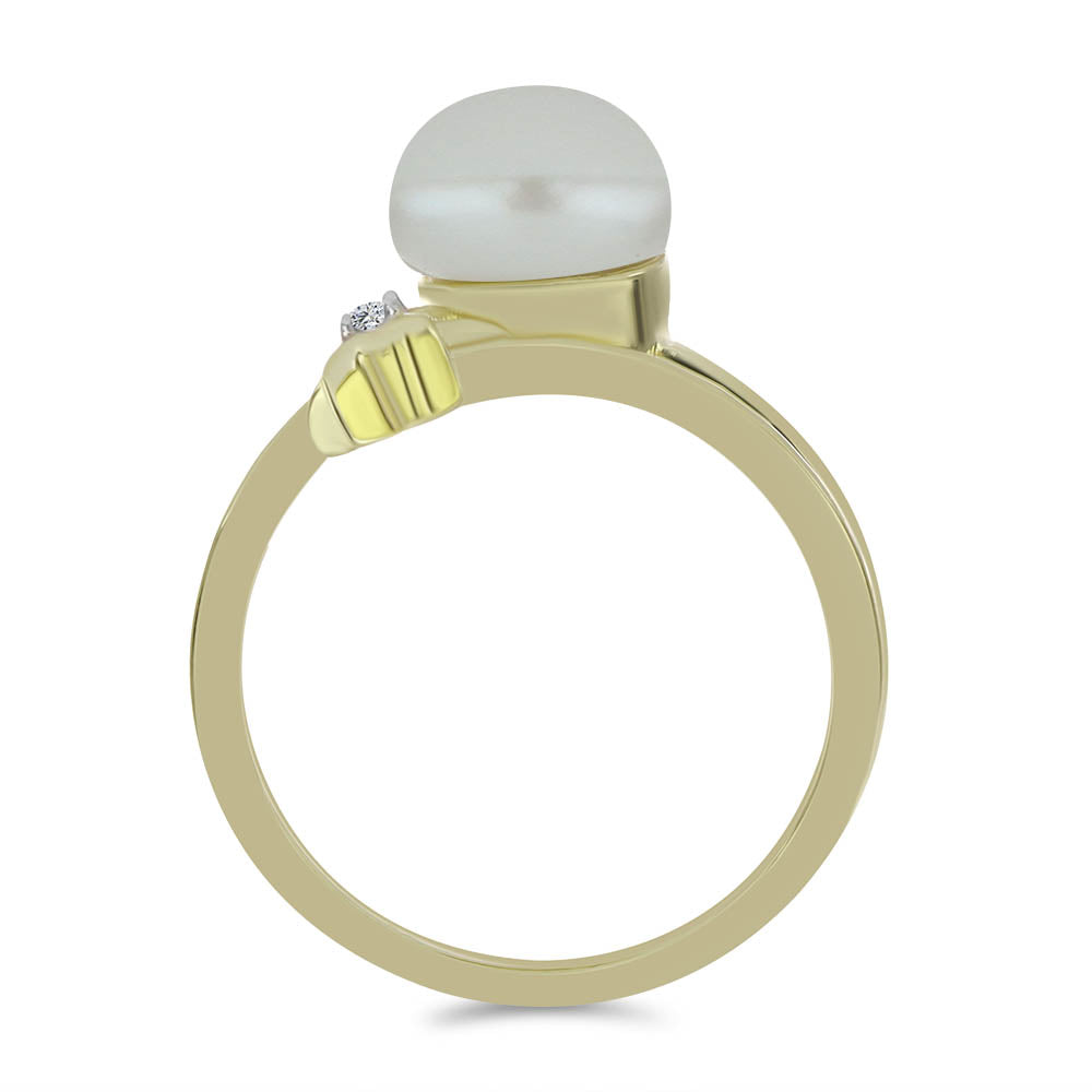 Pozlacené Stříbro 925/1000 - Prsten s Bílou Sladkovodní Perlou a Bílým Topazem - Karátové číslo: 2.86. přibližná hmotnost: 3.22 gramů 2 