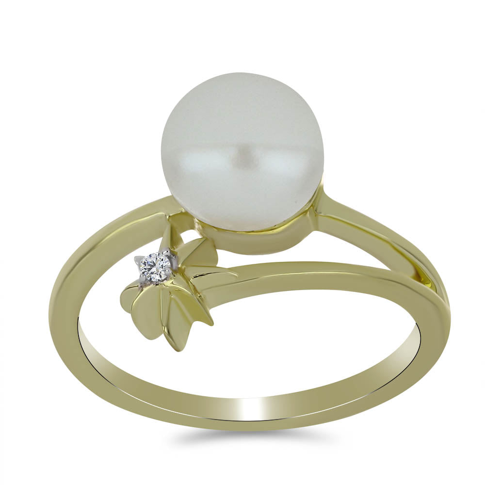 Pozlacené Stříbro 925/1000 - Prsten s Bílou Sladkovodní Perlou a Bílým Topazem - Karátové číslo: 2.86. přibližná hmotnost: 3.22 gramů 3 