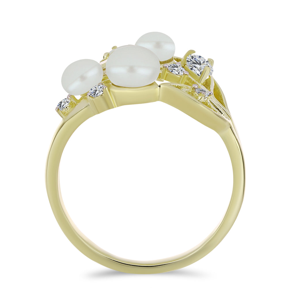 Pozlacené Stříbro 925/1000 - Prsten s Bílou Sladkovodní Perlou a Bílým Topazem - Karátové číslo: 4.82. přibližná hmotnost: 4.75 gramů 2 