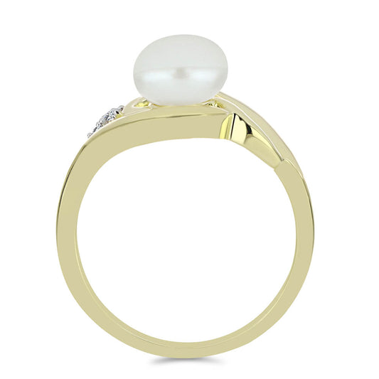 Pozlacené Stříbro 925/1000 - Prsten s Bílou Sladkovodní Perlou a Bílým Topazem - Karátové číslo: 2.74. přibližná hmotnost: 4.26 gramů