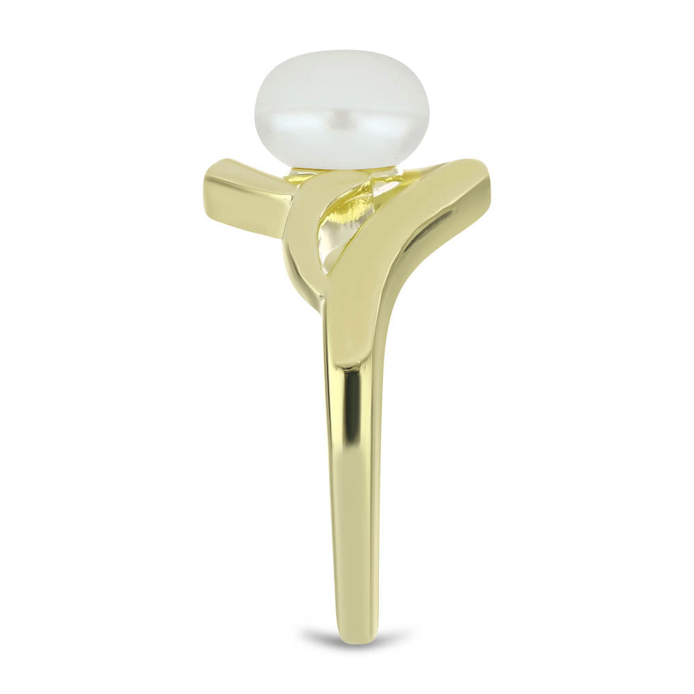 Pozlacené Stříbro 925/1000 - Prsten s Bílou Sladkovodní Perlou a Bílým Topazem - Karátové číslo: 2.74. přibližná hmotnost: 4.26 gramů 4 