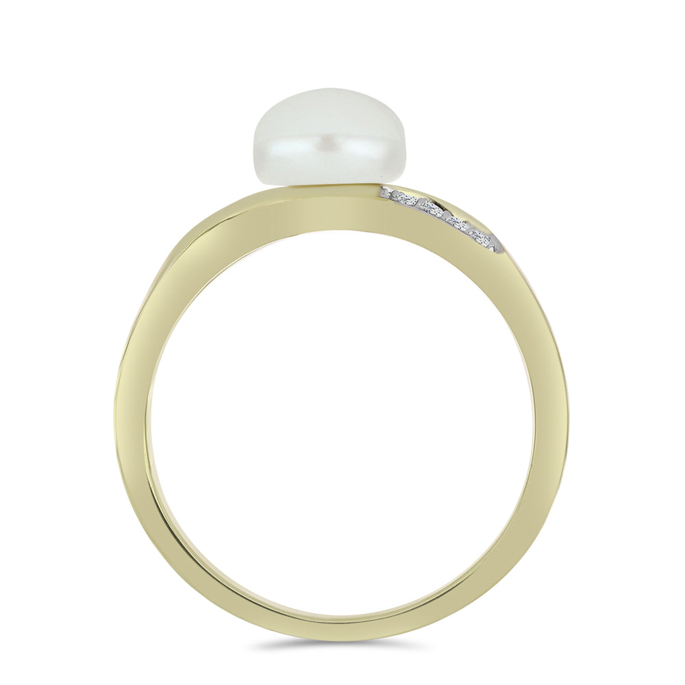 Pozlacené Stříbro 925/1000 - Prsten s Bílou Sladkovodní Perlou a Bílým Topazem - Karátové číslo: 2.75. přibližná hmotnost: 2.66 gramů