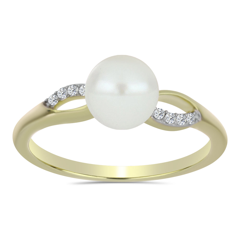 Pozlacené Stříbro 925/1000 - Prsten s Bílou Sladkovodní Perlou a Bílým Topazem - Karátové číslo: 2.75. přibližná hmotnost: 2.66 gramů