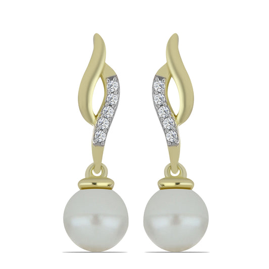Pozlacené Stříbrné Náušnice s Bílou Sladkovodní Perlou a Bílým Topazem