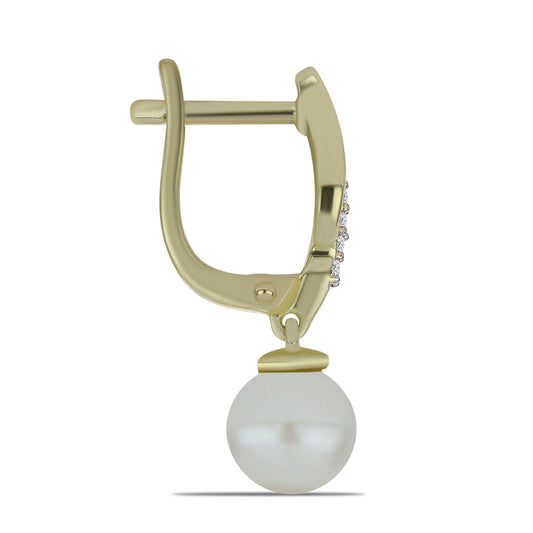 Pozlacené Stříbrné Náušnice s Bílou Sladkovodní Perlou a Bílým Topazem
